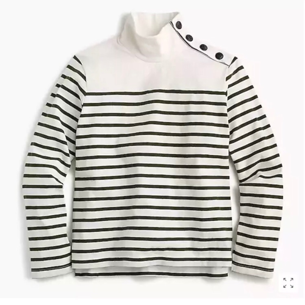 J. Crew Striped Button Turtleneck Cotton Sweater